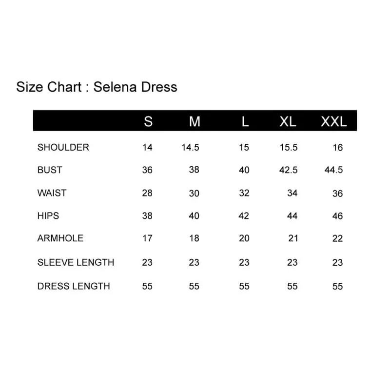 Selena dress size chart