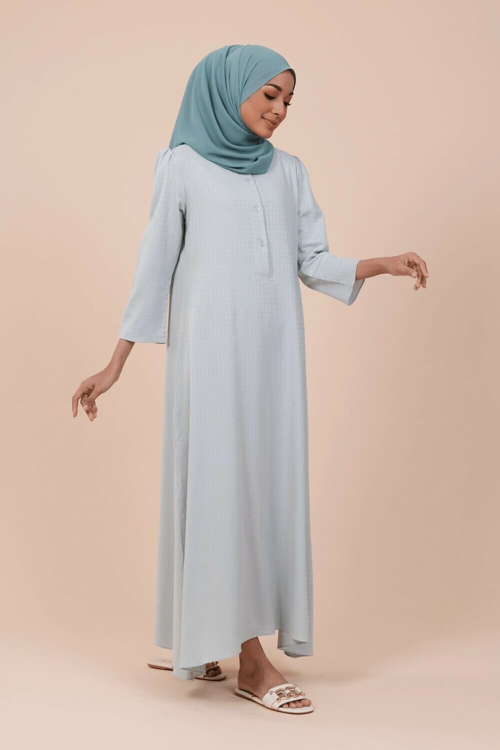 Rozana Kaftan Dress With Hair Scrunchie - Pale Turquoise (Defect ...
