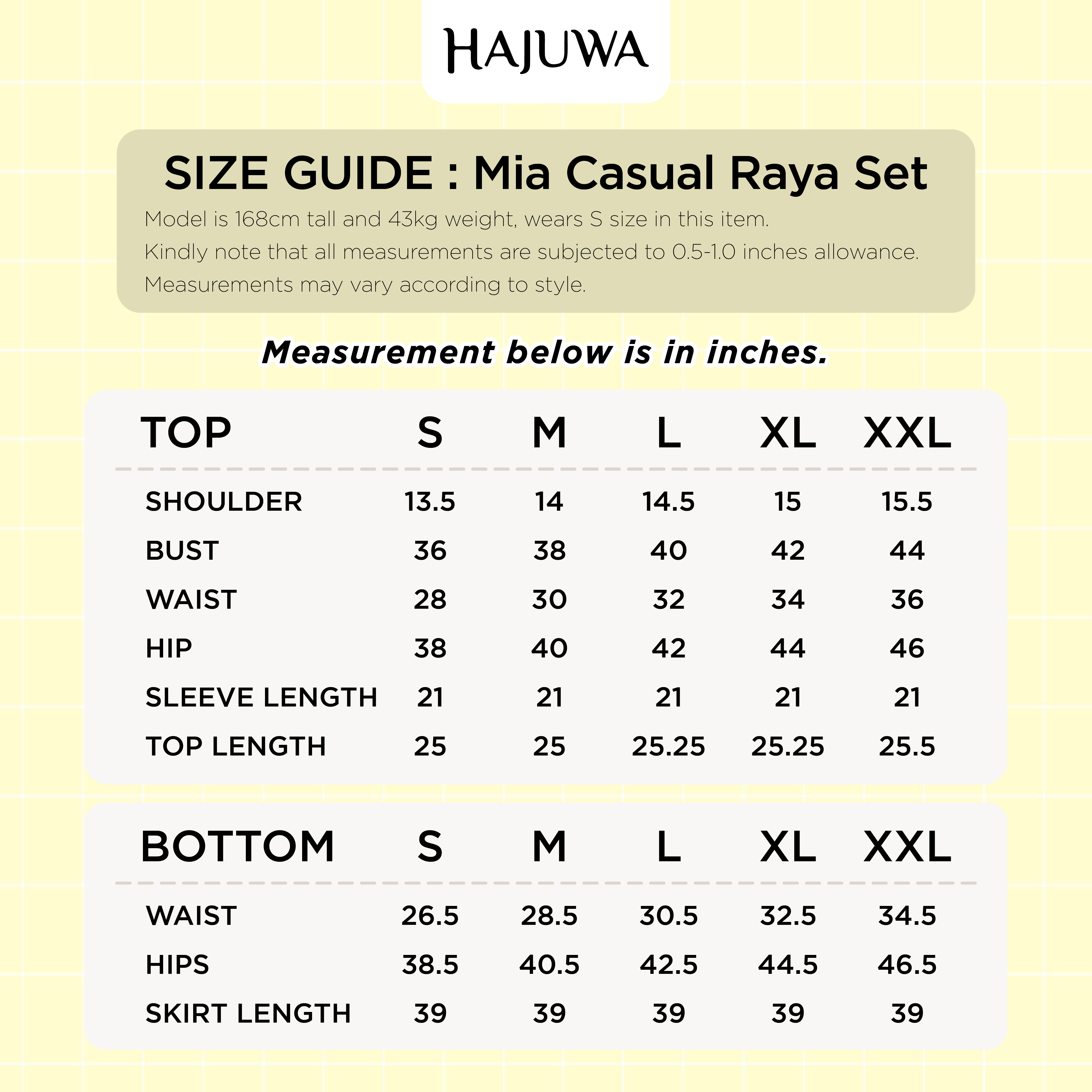 Mia Casual Raya Set Size Chart