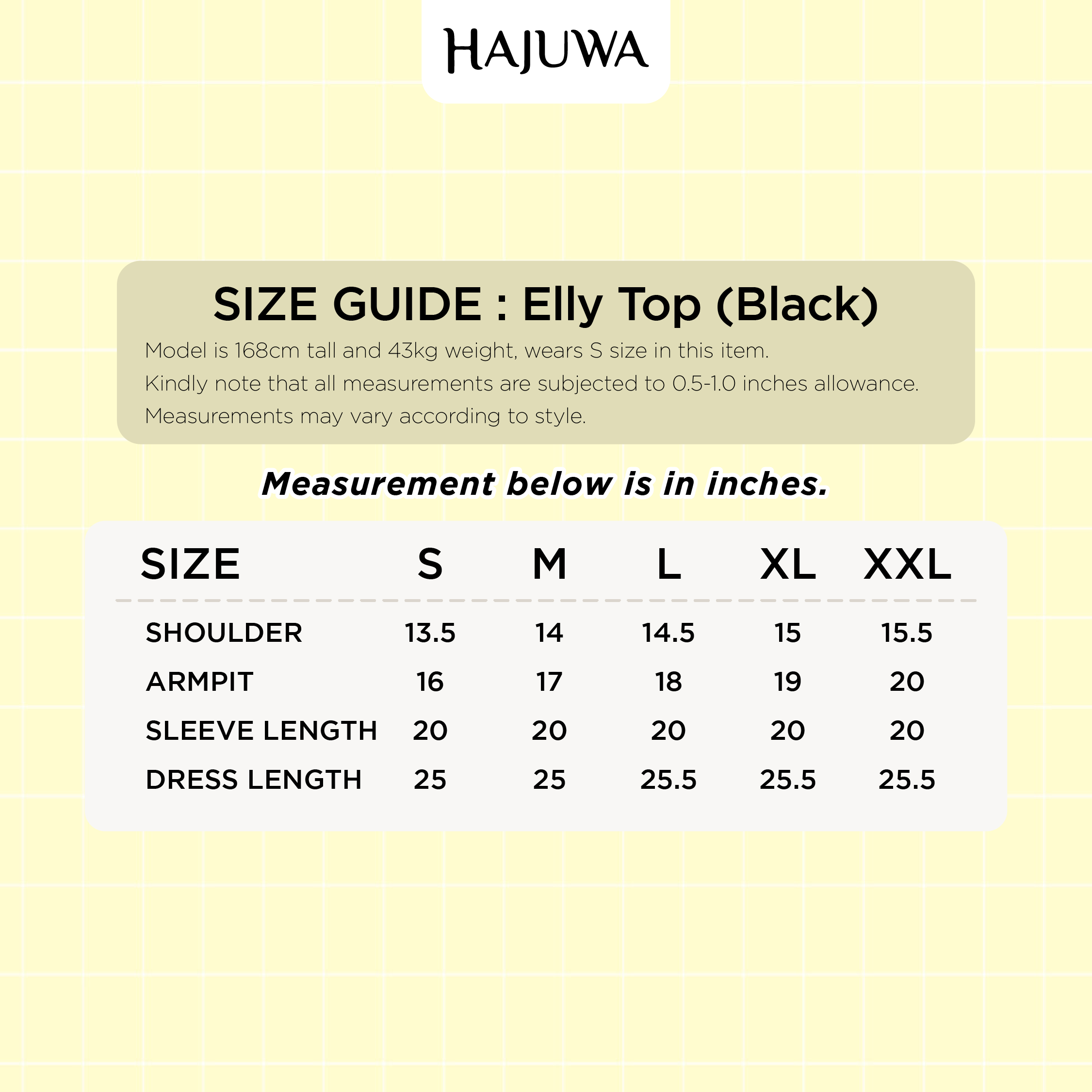 Elly Top Size Chart