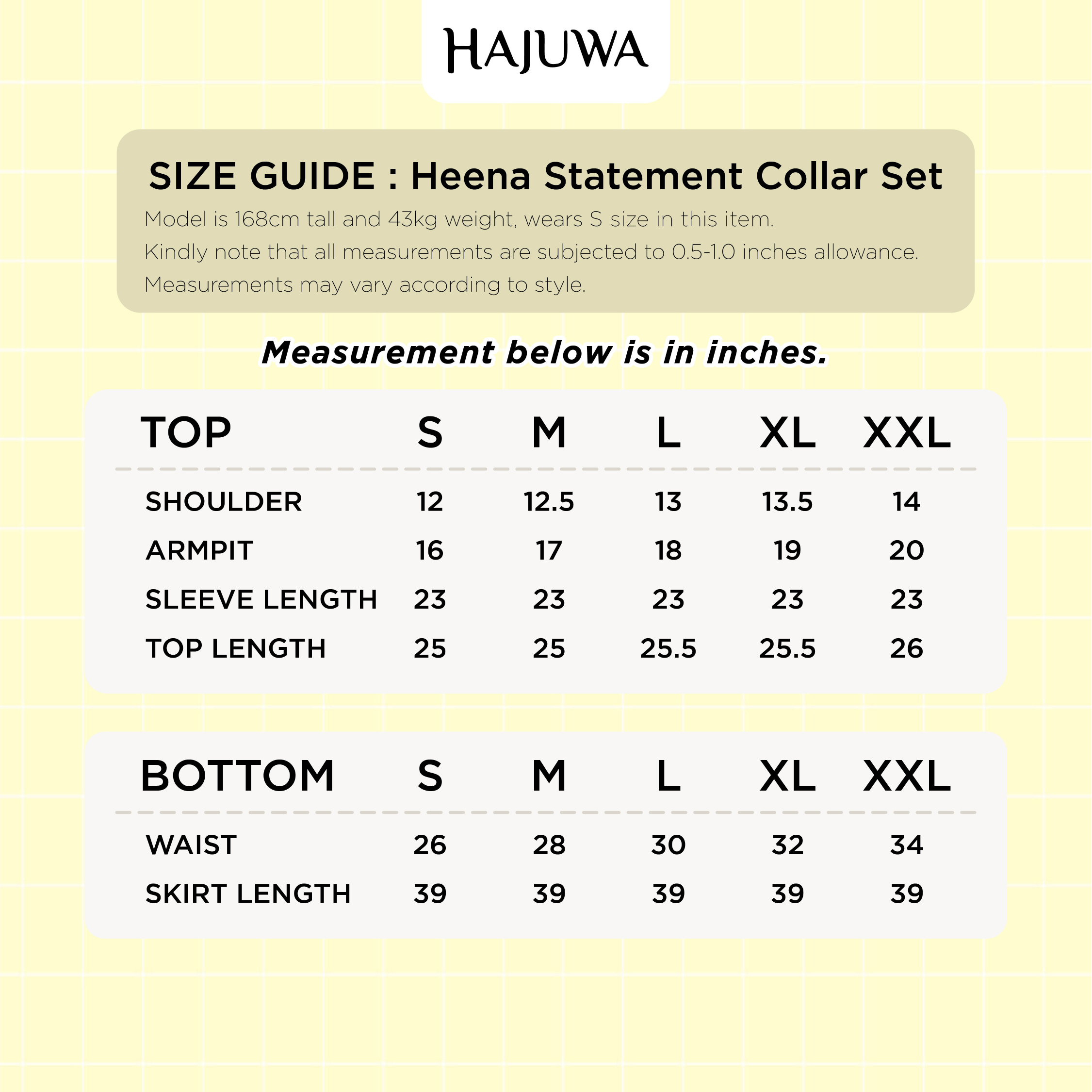 Henna Statement Collar Set Size Chart