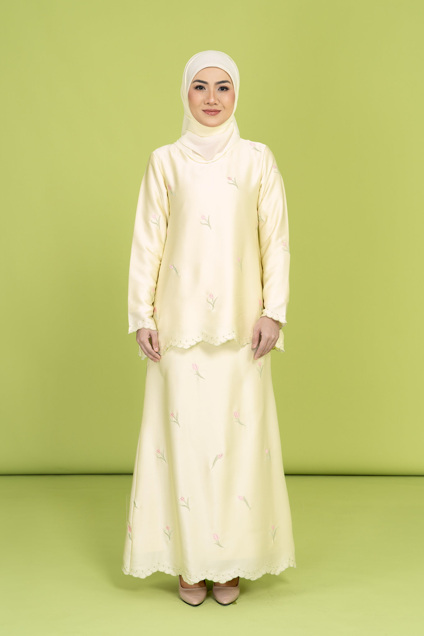 Lydia Embroidered Set in Butter Yellow