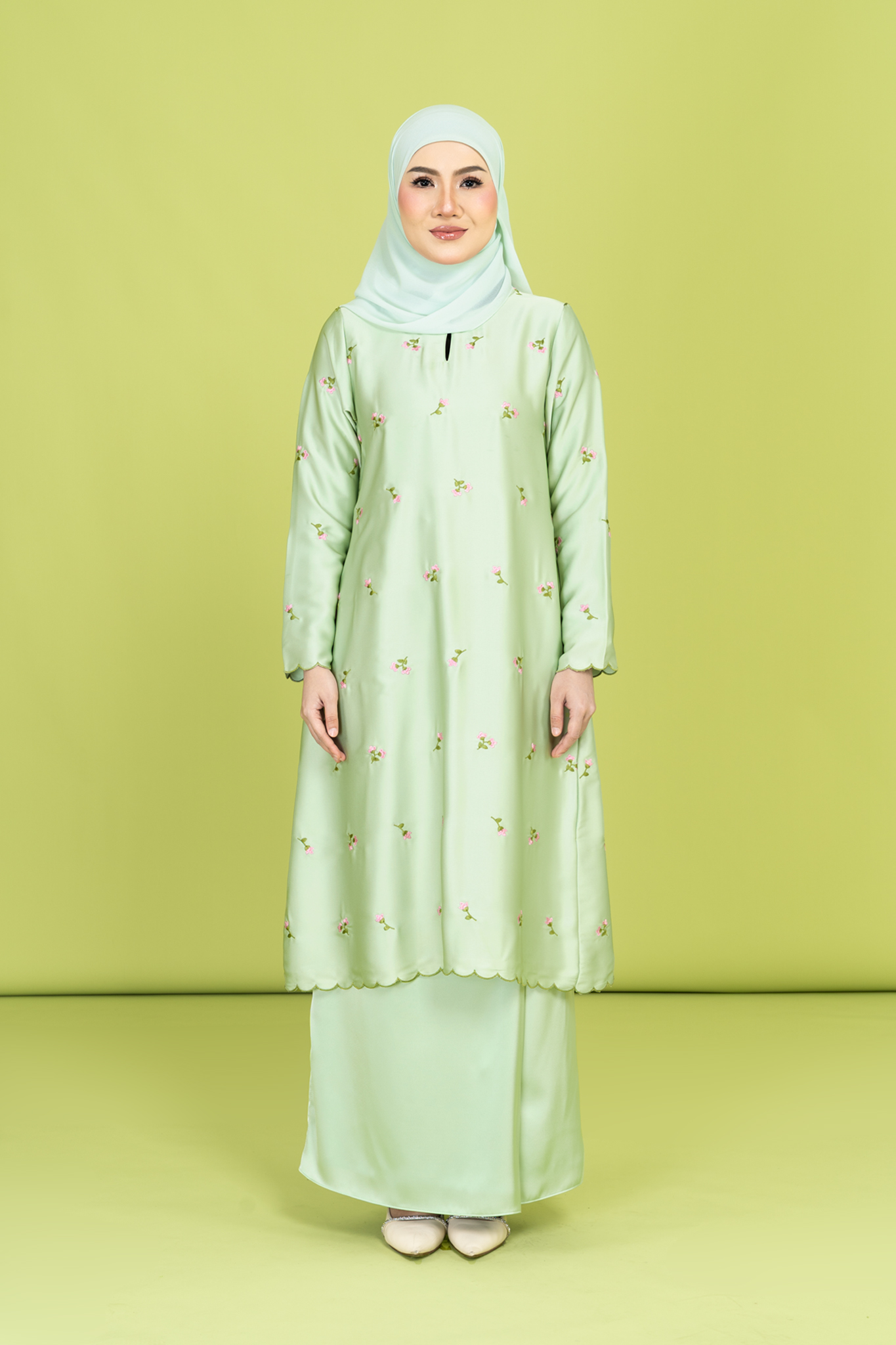 Alina Embroidered Kurung Labuh in Mint Green
